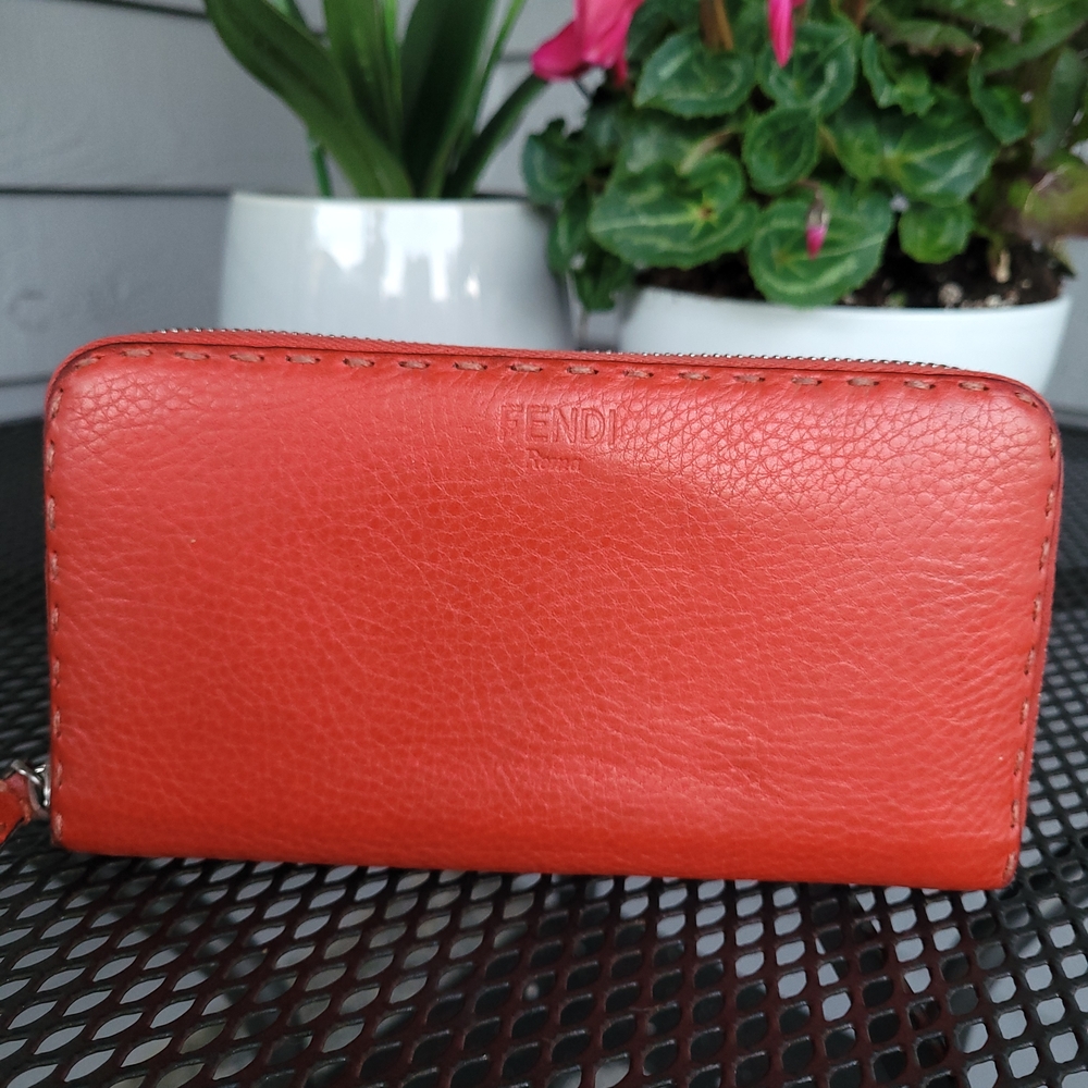 FENDI Roma Selleria Red Orange Leather Wallet